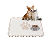 Dog Bowl Mat, 60 x 40 cm Dog Mat for Bowls Super Absorbent, Cat Food Mat with Rubber Non Slip Bottom, Wipe Clean & Quick Dry, Pet Feeding Mat for Dogs, Cats, Small Animals (Beige, 40 x 60 cm)