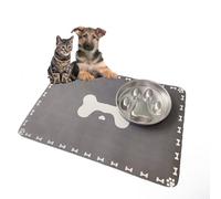 Dog Bowl Mat Absorbent, 60 x 40 cm Non Slip Dog Mat for Bowls, Pet Feeding Mat with Rubber Non Slip Bottom, Wipe Clean & Quick Dry, Cat Food Mat for Dogs, Cats, Small Animals (Dark Grey-C)