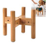 Dog Bowl Stand for Small Dogs - Height 7.5in, Adjustable 6 to 8-inch Wide - Puppy, Petite Dog Food or Water Dish Holder - Bamboo