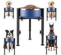 Dog Bowl Stand with Height Adjustment, Elevated Single Pet Feeder, Stainless Steel Bowl, Metal Frame Dog Dish Holder, Blue Bowl Stand for Large and Medium Dogs