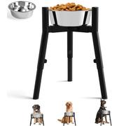 Dog Bowl with Stand for Large Dogs - Includes 52oz Bowls, Adjustable Height & Width Raised Dog Bowl Stand, Single Elevated Dog Food and Water Bowl Stand, 3 Height Adjust Dog Bowl Holder(Bowl Included)