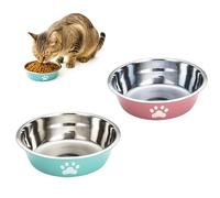 Dog Bowls 2 Pack, 450ml Stainless Steel Dog Food & Water Bowl, Non Slip Dog Feeding Bowls Suitable for Puppies, Cats, and Small Pet - Not for Medium Large Breeds, Easy to Clean (Pink & Green）