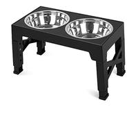 Dog Bowls Double Adjustable Elevated Feeder Pet Feeding Raise Stainless Steel Cat Food Water with Stand Lift Dining Tabel(Black)