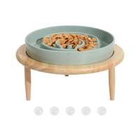 Dog Bowls for Slow Eating, Ceramic Pet Bowl, Relaxing Toy for Pets, Non-Slip Ceramic Feeding Bowl with Raised Wooden Base, Dishwasher Safe for Healthy