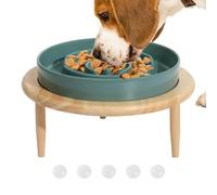 Dog Bowls, Slow Feed, Dog Feeding, Slow Feeder, Ceramic Dog Bowl, Adjustable Height Pet Feeding with Wooden High Base