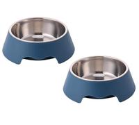 Dog Bowls, Stainless Steel Cat Dog Water Food Bowl,Puppy Feeding Bowl,Removable & Non-Skid and Non-Spill Small Dogs and Cat Feeder Bowls 2pcs/set (Dark Blue, S)