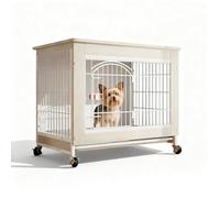 Dog Box for Home, Wooden Indoor Dog Cage, Quiet Universal Wheels, with Tray, for Small, Medium Dogs (White, 65 x 47 x 68 cm)
