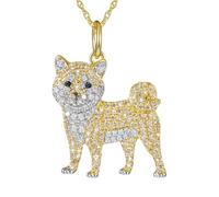 Dog Breed Cubic Zirconia Puppy Charm Pendant Necklaces for Women - Gemstone with Elegant Backplate, Plated Silver Necklace for Women Easy Closure 18 to 20 inch (Gold, 3x3cm)