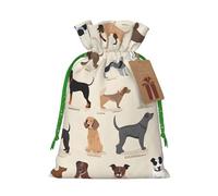 Dog Breed Print Christmas Burlap Drawstring Gift Bags Reusable Gift Bags, Holiday Packaging With Rustic Charm