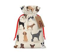 Dog Breed Print Christmas Burlap Drawstring Gift Bags Reusable Gift Bags, Holiday Packaging With Rustic Charm
