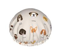 Dog breed Print Shower Cap - Reusable Bath Hair Cap, Double Layer, Adjustable Elastic Strap, Durable Travel Essential
