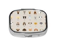 Dog Breed Print Square Metal Pill Box Decorative Pill Case - Carry Your Meds in Style (Rectangular)