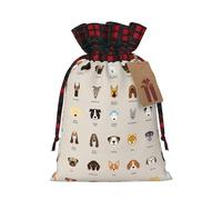 Dog breed Printed Gift Bags with Drawstring - Christmas Party Holiday Sacks - Festive Pouches for Goodie, Treats