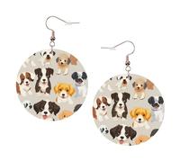 Dog Breed Printed Round Earrings For Women, 1 Pair Lightweight Leather Pierced Earrings Set Trendy Jewelry Gifts For Women Girls