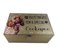 Dog Breeds Treats Box Food Storage Container Holder Biscuits Barrel Wood Box 20 Dog Breeds Available (Cockapoo 77000)