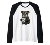 Dog British Bulldog with Cup Coffee Says No, Nö Raglan Baseball Tee
