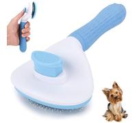Dog Brush Cat Grooming Comb, Dogs Self Cleaning Slicker Brush for Shedding Short Long Haired Pets, Pet Slicker Brushes with Smooth Handle, Massage Clean Tangled Dog Grooming Tool with Button（Blue）