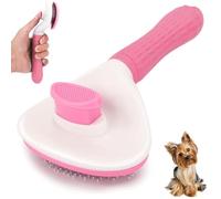 Dog Brush Cat Grooming Comb, Dogs Self Cleaning Slicker Brush for Shedding Short Long Haired Pets, Pet Slicker Brushes with Smooth Handle, Massage Clean Tangled Dog Grooming Tool with Button（Pink）