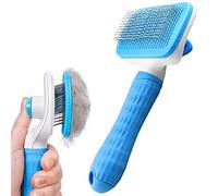 Dog Brush Cat Grooming Comb,Self Cleaning Pet Slicker Brushes with Smooth handle,Dog Grooming Tool with Button for Pet Shedding Brush Cat Massage Clean Tangled(Blue)