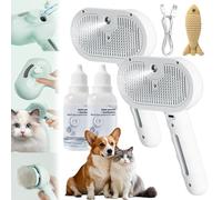 Dog Brush, Steam Dog Brush, Rechargeable Silent 3 in 1 Spray Hair Removal Comb with Waterless Shampoo, Portable & Long Lasting Pet Steam Brush for Long & Short Haired Pets (2PCS-White)