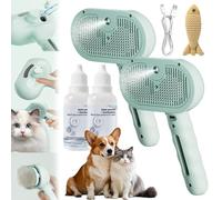 Dog Brush, Steam Dog Brush, Rechargeable Silent 3 in 1 Spray Hair Removal Comb with Waterless Shampoo, Portable & Long Lasting Pet Steam Brush for Long & Short Haired Pets (2PCS-Green)