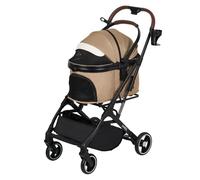 Dog Buggy & Cat Pram - Lightweight Foldable Pet Stroller for Small to Medium Animals, Aluminium Frame, with Carry Bag & One-Hand Folding Mechanism (Sand Brown)