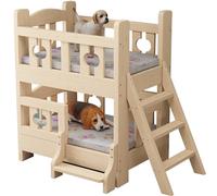 Dog Bunk Bed for Small Medium Large Pet, Double Layer Wood Frame Pet Bed with Steps, Removable