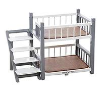 Dog Bunk Bed for Small/Medium Pets, Double Layer Wooden Frame with Stairs & Raised Perch, Perfect Dogs Cats (Large, Grey)