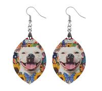 Dog Butterfly Sunflower U.S.A Flag Wooden Earrings Artistic Wood Pendants Vintage Earring Hooks Jewelry for Women Love