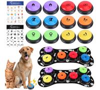 Dog Buttons for Communication, 12 Pcs 6 Color Dog Talking Button Set, 30s Recordable Voice Pet Training Buzzers, Speaking Buttons for Dogs & Cats with 2 Mats,2 Scene Stickers (Batteries Not Included)