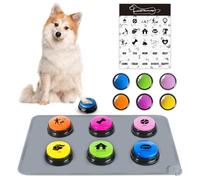 Dog Buttons for Communication and Training, 6 Pack Recordable Dog Buttons Pet Command Buzzer with Stickers and Anti-Slip Mat, 30 Second Record, Speech Training Buttons Multicolour (Gray-square shape)