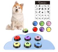 Dog Buttons for Communication and Training, 6 Pack Recordable Dog Buttons Pet Command Buzzer with Stickers and Anti-Slip Mat, 30 Second Record, Speech Training Buttons Multicolour (Blue-cat shape)