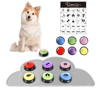 Dog Buttons for Communication and Training, 6 Pack Recordable Dog Buttons Pet Command Buzzer with Stickers and Anti-Slip Mat, 30 Second Record, Speech Training Buttons Multicolour (Gray-cat shape)