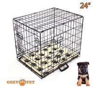 Dog Cage 24 in Black Puppy Crate Cozy Pet Travel Crates Inc Vet Bedding