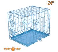 Dog Cage 24 in Blue Puppy Crate Cozy Pet Crates Folding Metal Cages DC24BL