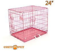 Dog Cage 24 in Pink Puppy Crate Cozy Pet Crates Folding Metal Cages DC24P