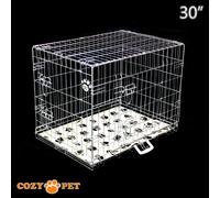 Dog Cage 30 in Silver Puppy Crate Cozy Pet Travel Crates with Vet Bedding