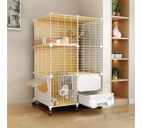 dog cage Cat Cage with Litter Box, indoor DIY Cat Playpen Semi-enclosed Kitten Cage Cat House with wheel Detachable Metal Wire Kennels Crate, Large Exercise Place(75x39x112cm)