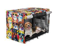 Dog Cage Covers Pet Wire Cage Cover with Roller Shades Colorful Cool Cats and Dogs Pop Art