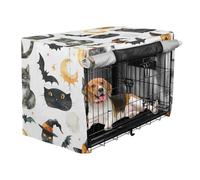 Dog Cage Covers Pets Kennel Cover with Roller Shades Fun Handdrawn Halloween Cats Hats Bats