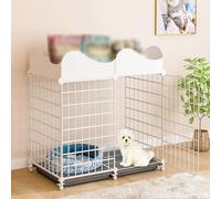dog cage Dog Cage With Storage Bar, Cage With Tray, Removable Diy Fence, Two Colors to Choose From, Suitable for Kittens, Puppies(White 61x75x39cm)