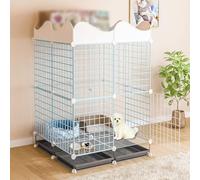 dog cage Dog Cage With Storage Bar, Cage With Tray, Removable Diy Fence, Two Colors to Choose From, Suitable for Kittens, Puppies(75 cm L x 75 cm W x 94 cm H)