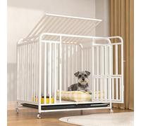 Dog Cage, Foldable Metal Dog Box with Removable Base Tray, Transport Box, Foldable Transport Cage with Wheels, Small, Medium and Large Animal Cages (White, L)