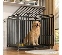 Dog Cage, Foldable Metal Dog Box with Removable Base Tray, Transport Box, Foldable Transport Cage with Wheels, Small, Medium and Large Animal Cages (Black, XXXL)