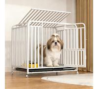 Dog Cage, Foldable Metal Dog Box with Removable Base Tray, Transport Box, Foldable Transport Cage with Wheels, Small, Medium and Large Animal Cages (White, XL)
