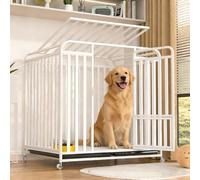 Dog Cage, Foldable Metal Dog Box with Removable Base Tray, Transport Box, Foldable Transport Cage with Wheels, Small, Medium and Large Animal Cages (White, XXXL)