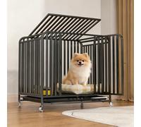 Dog Cage, Foldable Metal Dog Box with Removable Base Tray, Transport Box, Foldable Transport Cage with Wheels, Small, Medium and Large Animal Cages (Black, L)
