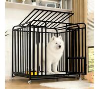 Dog Cage, Foldable Metal Dog Box with Removable Base Tray, Transport Box, Foldable Transport Cage with Wheels, Small, Medium and Large Animal Cages (Black, XXL)