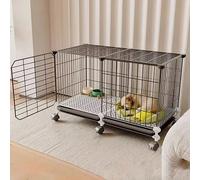 Dog Cage for Small & Medium Dogs, Indoor Kennel with Toilet Tray & Universal Wheels, Includes Foot Pads