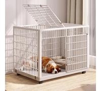 Dog Cage Indestructible Dog Crate Portable Dog Crate Made of Resin 2 Doors Swivel Wheels At the Bottom Lockable Door 75kg Load Capacity Removable Diaper(96 * 66.5 * 74cm)